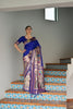 Royal Blue Banarasi Silk Saree Antique Zari Border Handloom Floral Pallu 