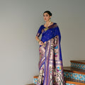 Royal Blue Banarasi Silk Saree Antique Zari Border Handloom Floral Pallu