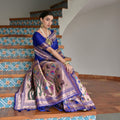 Royal Blue Banarasi Silk Saree Antique Zari Border Handloom Floral Pallu