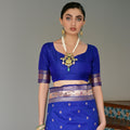 Royal Blue Banarasi Silk Saree Antique Zari Border Handloom Floral Pallu