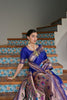 Royal Blue Banarasi Silk Saree Antique Zari Border Handloom Floral Pallu