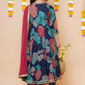 Adorable Navy Blue Floral Printed Chanderi Silk Girls Salwar Suit with Dupatta for Wedding
