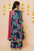 Adorable Navy Blue Floral Printed Chanderi Silk Girls Salwar Suit with Dupatta for Wedding