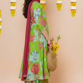 Charming Green Floral Printed Chanderi Silk Girls Salwar Suit with Dupatta for Wedding