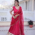 Designer Rani Pink Embroidered Dola Silk Lehenga Choli with Dupatta for Wedding