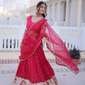 Designer Rani Pink Embroidered Dola Silk Lehenga Choli with Dupatta for Wedding