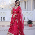 Designer Rani Pink Embroidered Dola Silk Lehenga Choli with Dupatta for Wedding