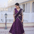Luxury Purple Dola Silk Embroidered Lehenga Choli Set with Dupatta for Wedding
