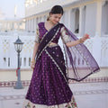 Luxury Purple Dola Silk Embroidered Lehenga Choli Set with Dupatta for Wedding