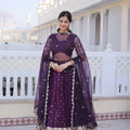 Luxury Purple Dola Silk Embroidered Lehenga Choli Set with Dupatta for Wedding