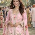 Lovely Pink Floral Printed Embroidered Silk Kurta Palazzo Set with Dupatta for Wedding