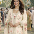 Stylish Off-White Floral Printed Embroidered Silk Kurta Palazzo Set with Dupatta for Wedding