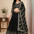 Elegant Black Faux Georgette Embroidered Lehenga Choli with Dupatta for Wedding