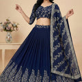 Royal Navy Blue Faux Georgette Embroidered Lehenga Choli with Dupatta for Wedding