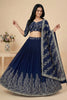 Royal Navy Blue Faux Georgette Embroidered Lehenga Choli with Dupatta for Wedding