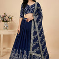 Royal Navy Blue Faux Georgette Embroidered Lehenga Choli with Dupatta for Wedding