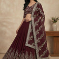 Elegant Maroon Faux Georgette Embroidered Lehenga Choli with Dupatta for Wedding