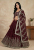Elegant Maroon Faux Georgette Embroidered Lehenga Choli with Dupatta for Wedding
