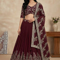 Elegant Maroon Faux Georgette Embroidered Lehenga Choli with Dupatta for Wedding