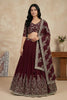 Elegant Maroon Faux Georgette Embroidered Lehenga Choli with Dupatta for Wedding