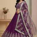 Stylish Purple Faux Georgette Embroidered Lehenga Choli with Dupatta for Wedding