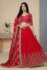 Designer Red Faux Georgette Embroidered Lehenga Choli with Dupatta for Wedding