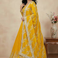 Vibrant Yellow Faux Georgette Embroidered Lehenga Choli with Dupatta for Wedding