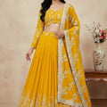 Vibrant Yellow Faux Georgette Embroidered Lehenga Choli with Dupatta for Wedding