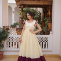 Stylish Off-White Cotton Embroidered Gown With Beads and Sequins Work