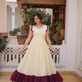 Stylish Off-White Cotton Embroidered Gown With Beads and Sequins Work