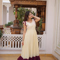 Stylish Off-White Cotton Embroidered Gown With Beads and Sequins Work
