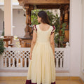 Stylish Off-White Cotton Embroidered Gown With Beads and Sequins Work