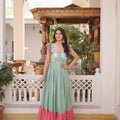 Cool Sky Blue Cotton Embroidered Gown With Beads and Sequins Work
