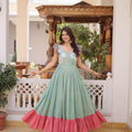 Cool Sky Blue Cotton Embroidered Gown With Beads and Sequins Work