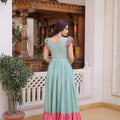 Cool Sky Blue Cotton Embroidered Gown With Beads and Sequins Work