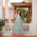 Cool Sky Blue Cotton Embroidered Gown With Beads and Sequins Work