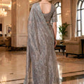 Grey Embroidered Silk Blend Saree with Designer Blouse Party Wear