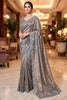 Grey Embroidered Silk Blend Saree with Designer Blouse Party Wear