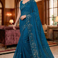 Teal Blue Embroidered Georgette Saree Party Wear Saree