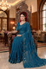 Teal Blue Embroidered Georgette Saree Party Wear Saree