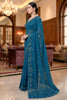 Teal Blue Embroidered Georgette Saree Party Wear Saree