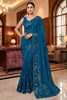 Teal Blue Embroidered Georgette Saree Party Wear Saree