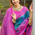 Teal Green and Magenta Banarasi Silk Saree with Rich Zari Woven Border