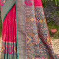 Rani Pink and Green Banarasi Silk Saree with Rich Zari Woven Border