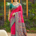 Rani Pink and Green Banarasi Silk Saree with Rich Zari Woven Border