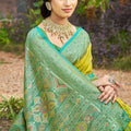 Yellow and Green Banarasi Silk Saree with Rich Zari Woven Border