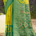 Yellow and Green Banarasi Silk Saree with Rich Zari Woven Border