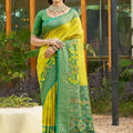 Yellow and Green Banarasi Silk Saree with Rich Zari Woven Border