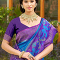 Royal Blue Purple Banarasi Silk Saree with Zari Woven Border