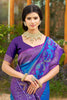Royal Blue Purple Banarasi Silk Saree with Zari Woven Border